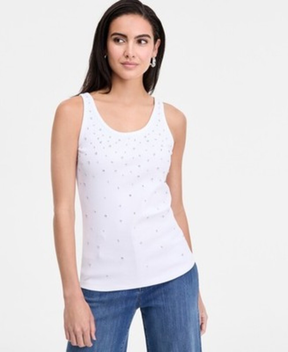 I.N.C. International Concepts Rib Embellished Tank Top Women's XL Bright White